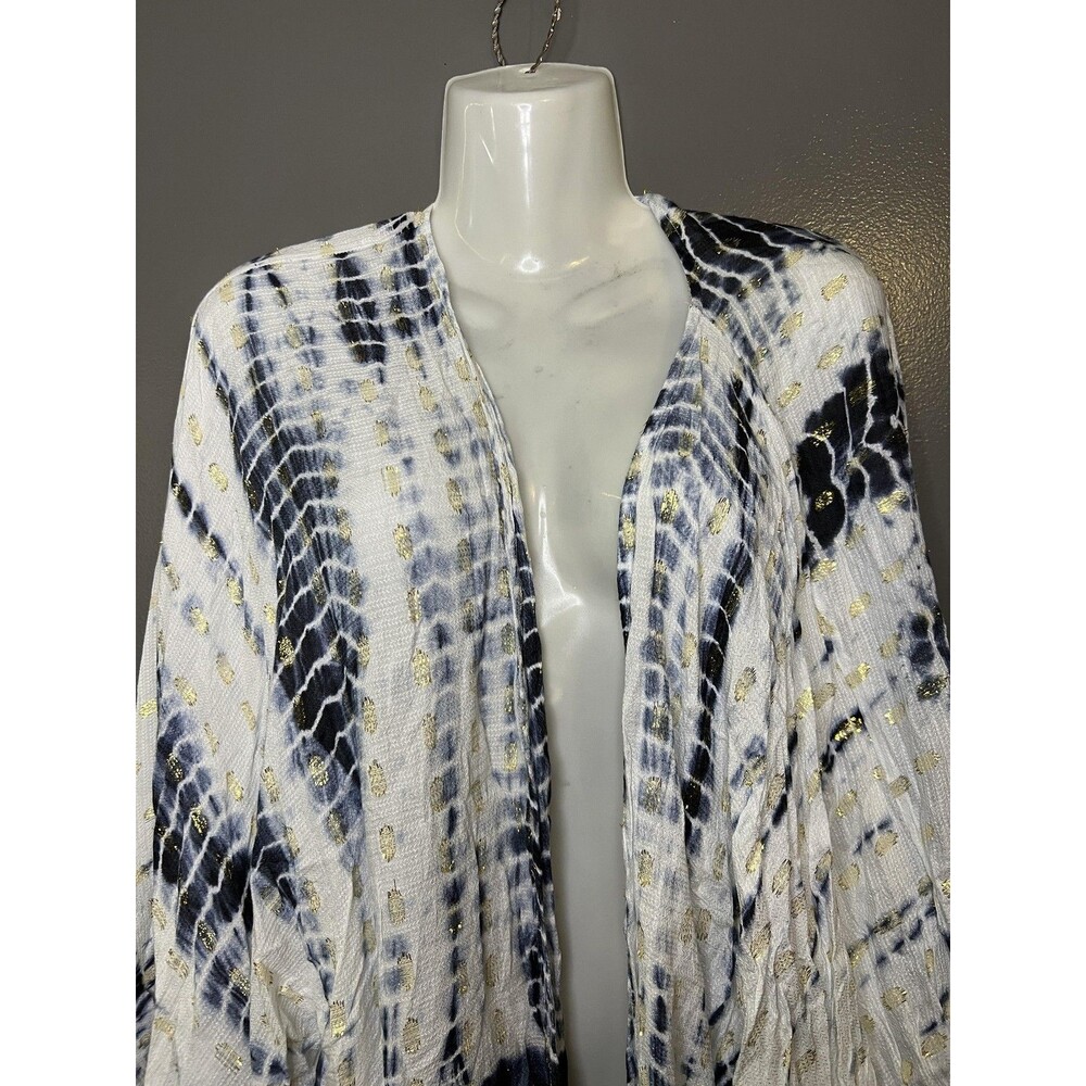 Anthropologie Kimono Blouse Womens One Size White Tie Dye Metallic Lurex Boho